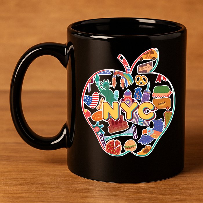 NYC Apple Doodle 11oz C Handle Ceramic Mug