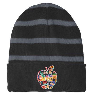 NYC Apple Doodle Striped Beanie with Solid Band