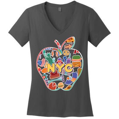 NYC Apple Doodle Women's V-Neck T-Shirt