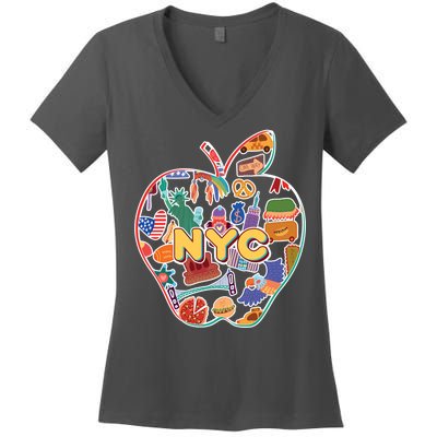 NYC Apple Doodle Women's V-Neck T-Shirt