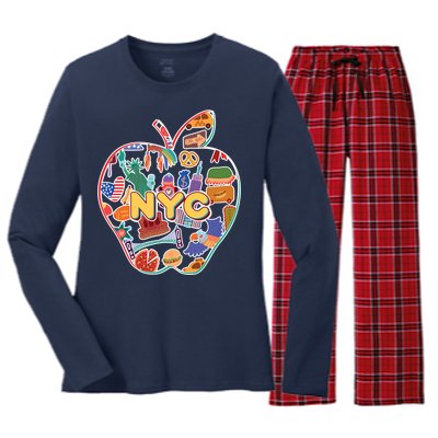 NYC Apple Doodle Women's Long Sleeve Flannel Pajama Set 