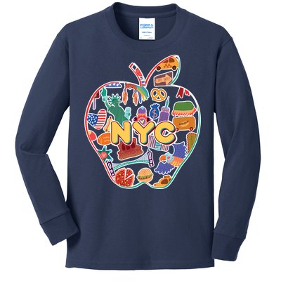 NYC Apple Doodle Kids Long Sleeve Shirt