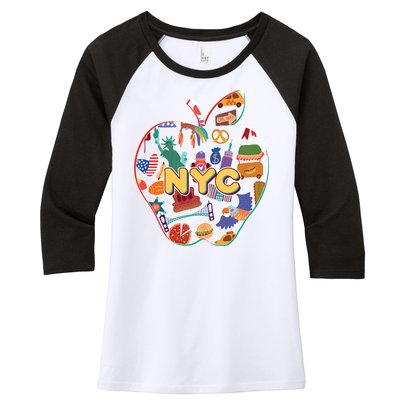 NYC Apple Doodle Women's Tri-Blend 3/4-Sleeve Raglan Shirt