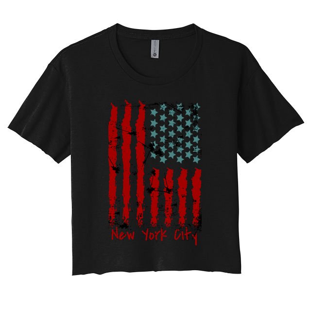 NYC New York City Vintage American Grunge Flag Crop Top