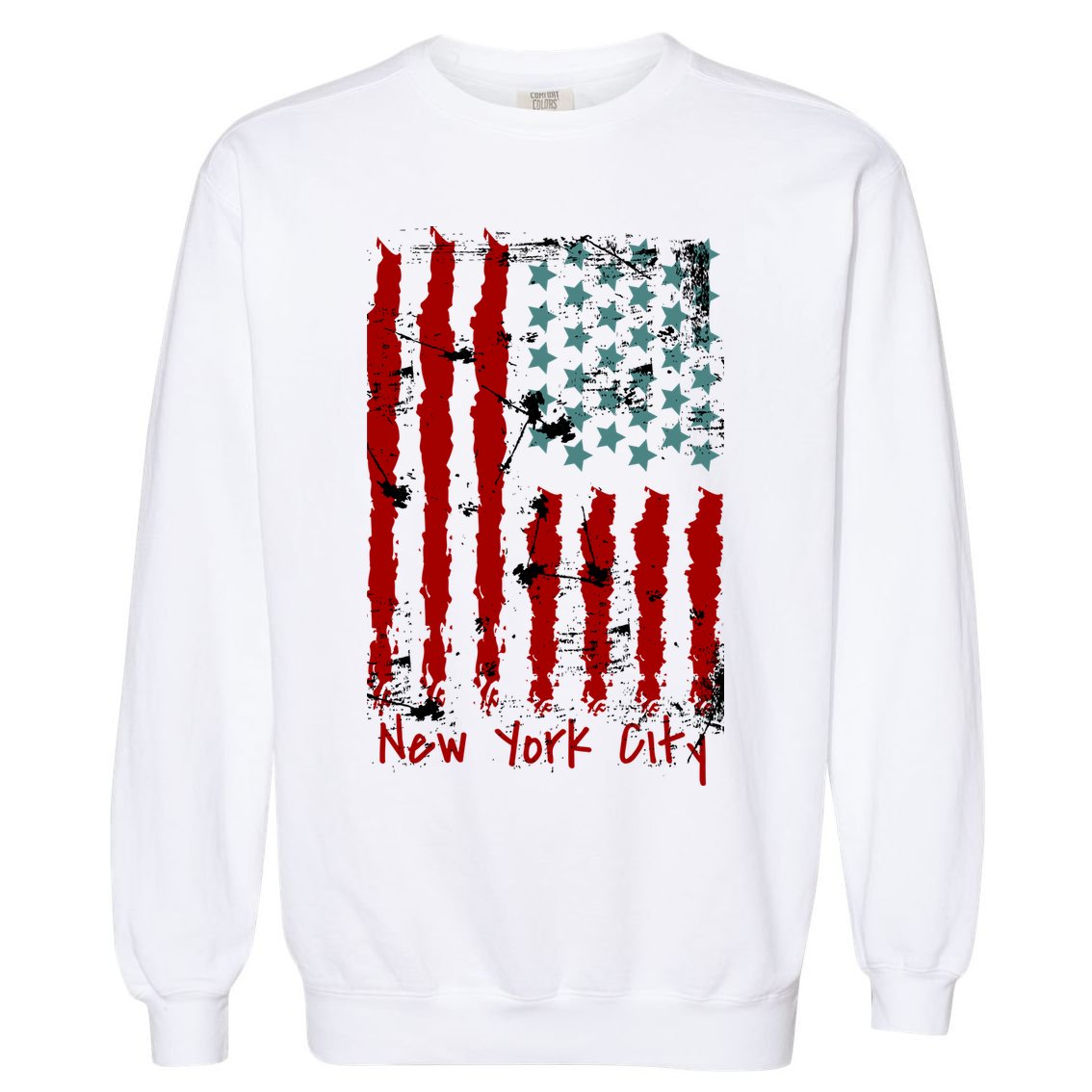 NYC New York City Vintage American Grunge Flag Garment-Dyed Sweatshirt