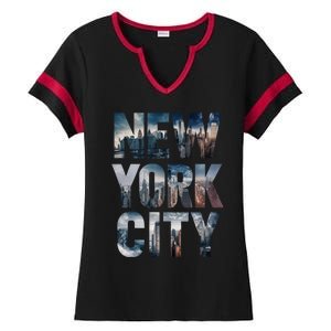 New York City New York City Skylines Statue Of Liberty Meaningful Gift Ladies Halftime Notch Neck Tee