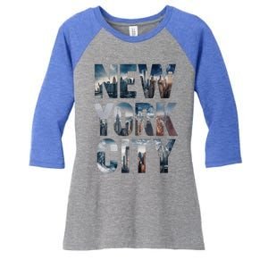 New York City New York City Skylines Statue Of Liberty Meaningful Gift Women's Tri-Blend 3/4-Sleeve Raglan Shirt