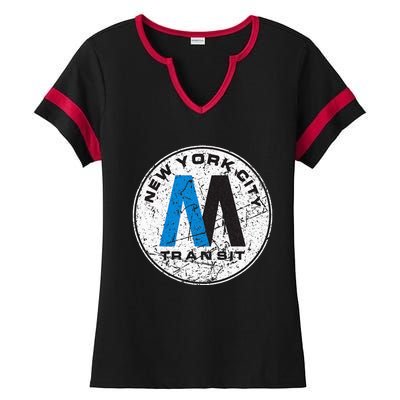 New York City Transit Mta Train Retro New York Ladies Halftime Notch Neck Tee