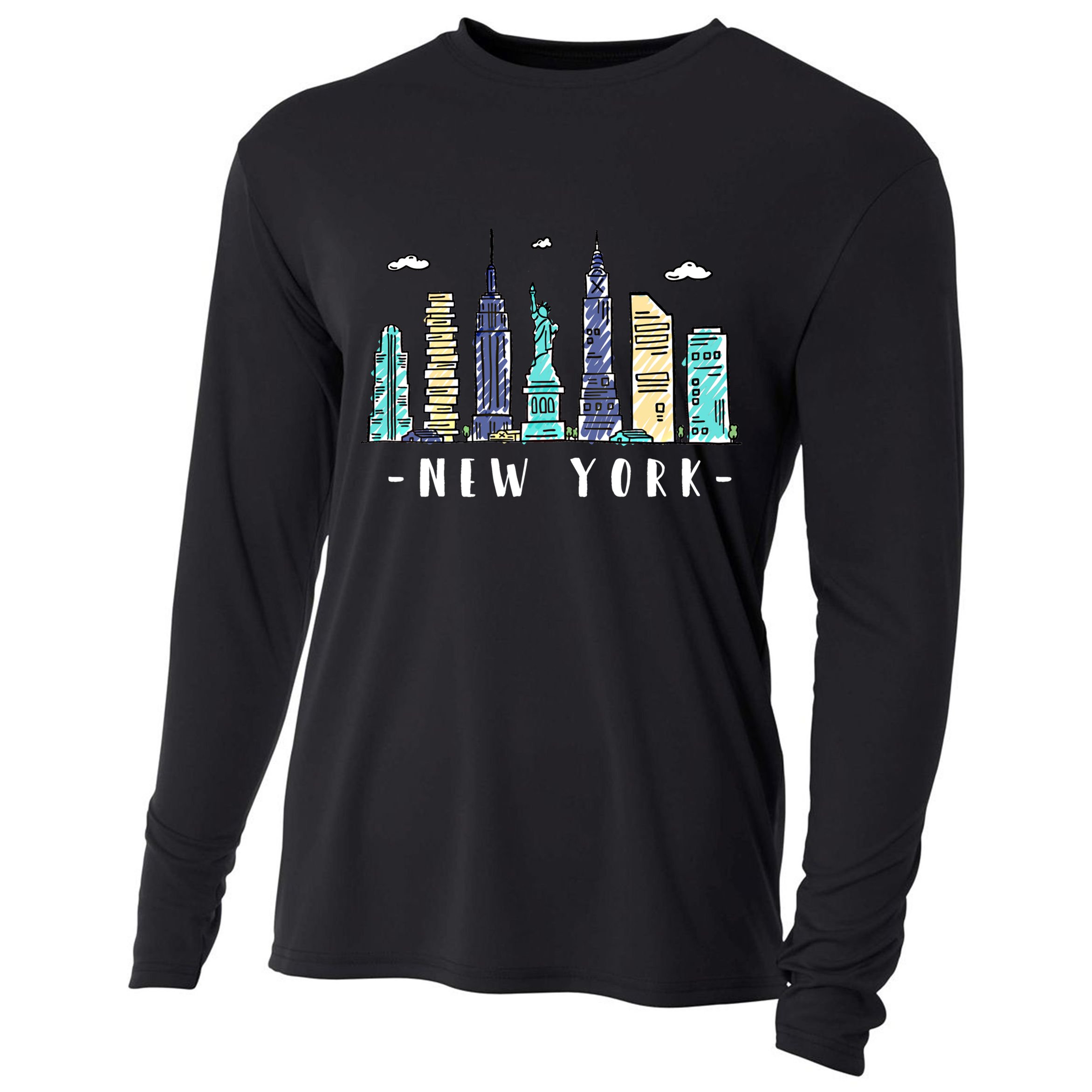 New York City Nyc Skyline Ny Watercolor Souvenir Gift Cool Gift Cooling Performance Long Sleeve Crew