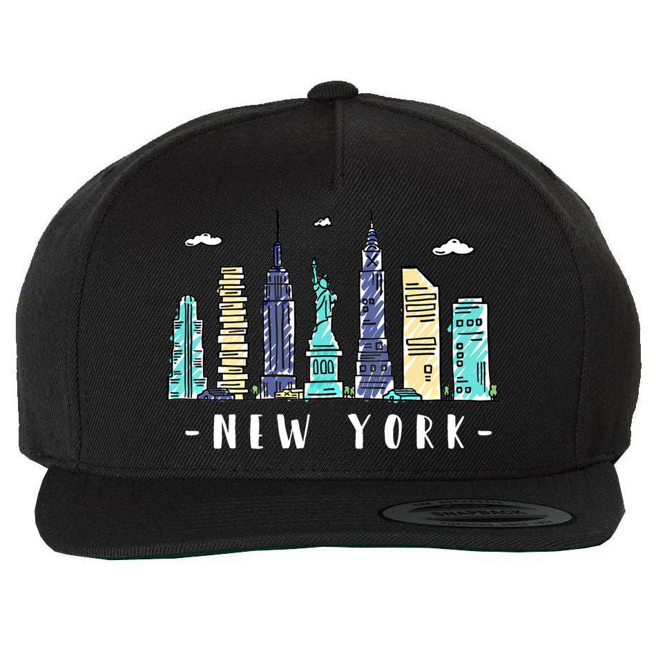 New York City Nyc Skyline Ny Watercolor Souvenir Gift Cool Gift Wool Snapback Cap