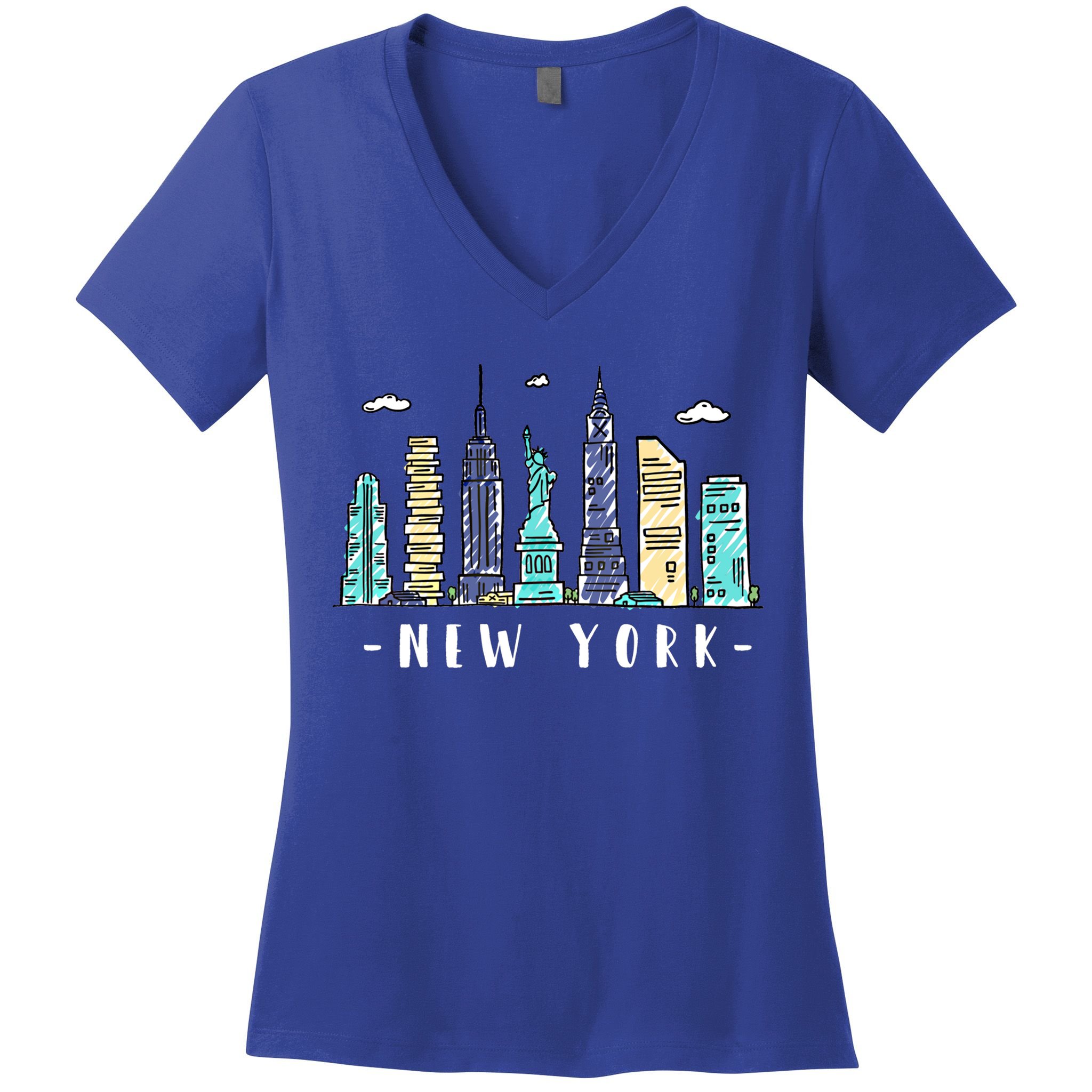 New York City Nyc Skyline Ny Watercolor Souvenir Gift Cool Gift Women's V-Neck T-Shirt