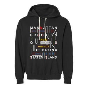 New York City Big Apple Bronx Queens Manhattan Staten Island Garment-Dyed Fleece Hoodie