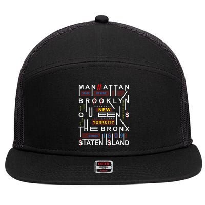 New York City Big Apple Bronx Queens Manhattan Staten Island 7 Panel Mesh Trucker Snapback Hat