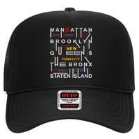 New York City Big Apple Bronx Queens Manhattan Staten Island High Crown Mesh Back Trucker Hat