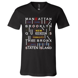 New York City Big Apple Bronx Queens Manhattan Staten Island V-Neck T-Shirt