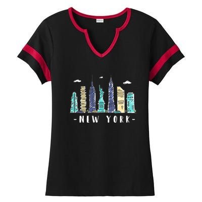 New York City Nyc Skyline Ny Watercolor Souvenir Gift Cute Gift Ladies Halftime Notch Neck Tee