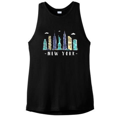 New York City Nyc Skyline Ny Watercolor Souvenir Gift Cute Gift Ladies PosiCharge Tri-Blend Wicking Tank