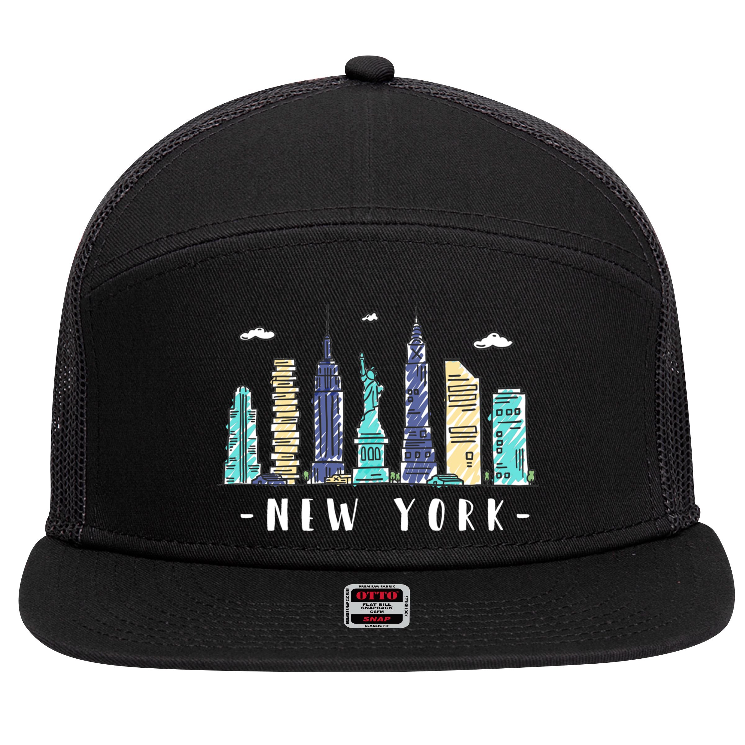 New York City Nyc Skyline Ny Watercolor Souvenir Gift Cute Gift 7 Panel Mesh Trucker Snapback Hat
