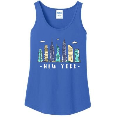 New York City Nyc Skyline Ny Watercolor Souvenir Gift Cute Gift Ladies Essential Tank