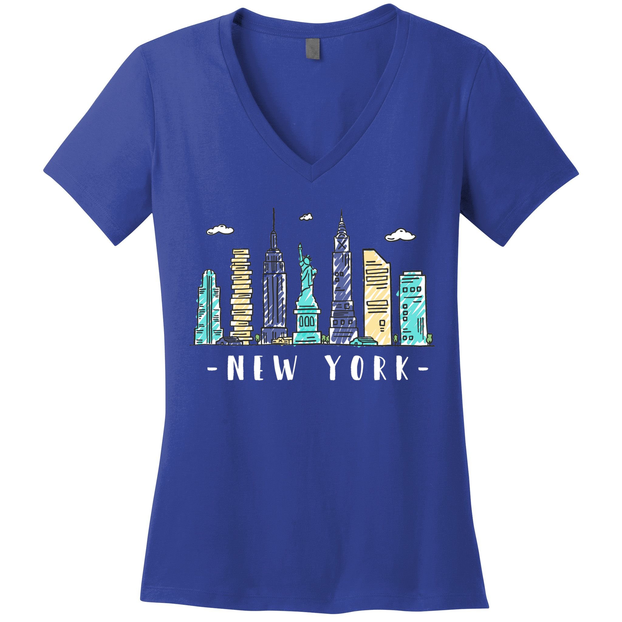New York City Nyc Skyline Ny Watercolor Souvenir Gift Cute Gift Women's V-Neck T-Shirt