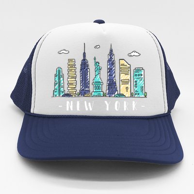 New York City Nyc Skyline Ny Watercolor Souvenir Gift Cute Gift Trucker Hat