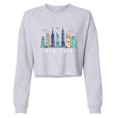 New York City Nyc Skyline Ny Watercolor Souvenir Gift Cute Gift Cropped Pullover Crew