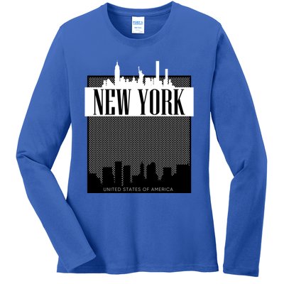 New York City Outfit Fashion Illustration Graphic Skyline Meaningful Gift Ladies Long Sleeve Shirt