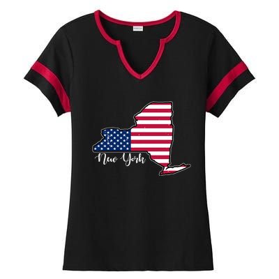 New York City United States Map Ladies Halftime Notch Neck Tee