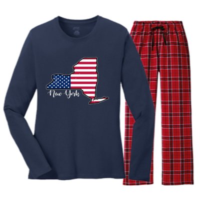 New York City United States Map Women's Long Sleeve Flannel Pajama Set 