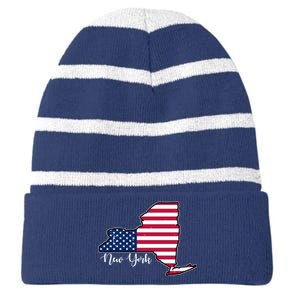 New York City United States Map Striped Beanie with Solid Band