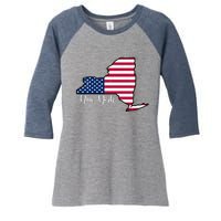 New York City United States Map Women's Tri-Blend 3/4-Sleeve Raglan Shirt