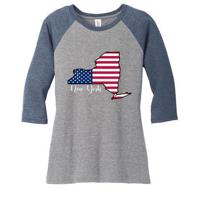 New York City United States Map Women's Tri-Blend 3/4-Sleeve Raglan Shirt