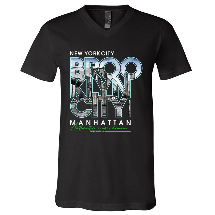 New York City Brooklyn Manhattan Authentic V-Neck T-Shirt