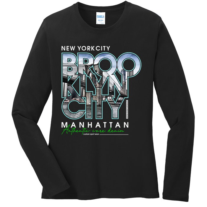 New York City Brooklyn Manhattan Authentic Ladies Long Sleeve Shirt