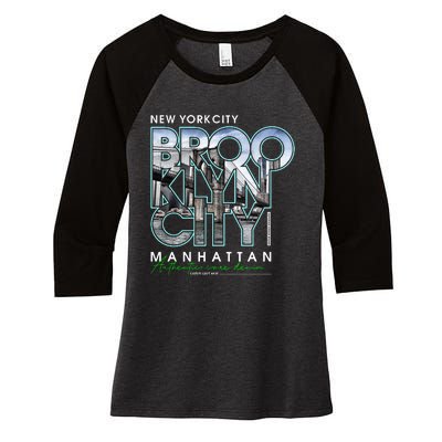 New York City Brooklyn Manhattan Authentic Women's Tri-Blend 3/4-Sleeve Raglan Shirt