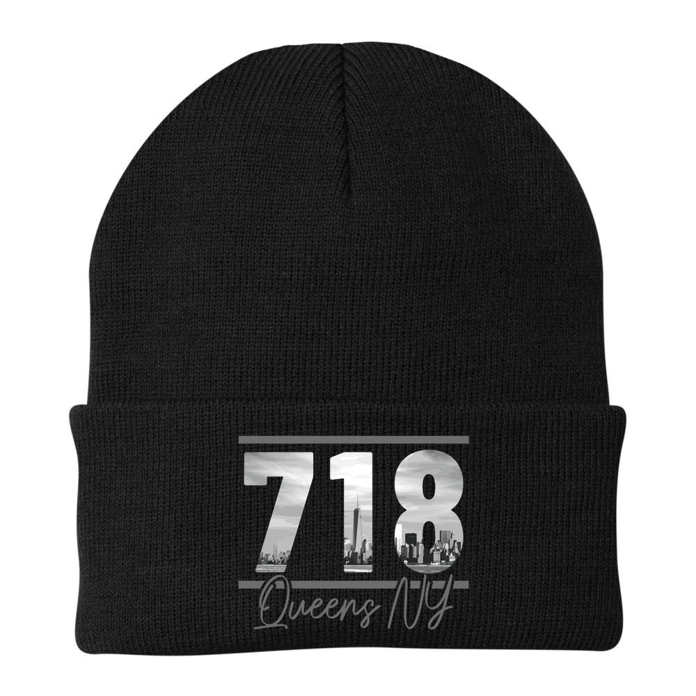 New York City 718 Area Code Skyline Queens Ny Nyc Vintage Gift Beanie