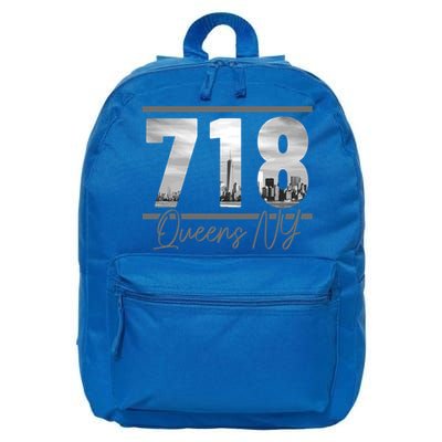 New York City 718 Area Code Skyline Queens Ny Nyc Vintage Gift 16 in Basic Backpack
