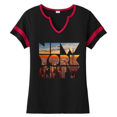 New York City Skyline Nyc Ny City Ladies Halftime Notch Neck Tee