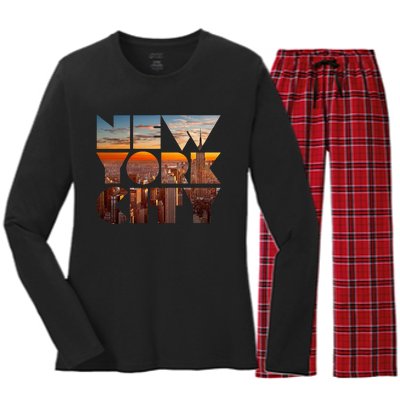 New York City Skyline Nyc Ny City Women's Long Sleeve Flannel Pajama Set 