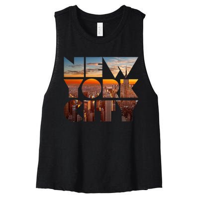 New York City Skyline Nyc Ny City Women's Racerback Cropped Tank