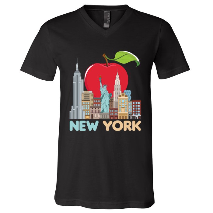 New York City Skyline Gift Big Apple State Souvenir Nyc V-Neck T-Shirt