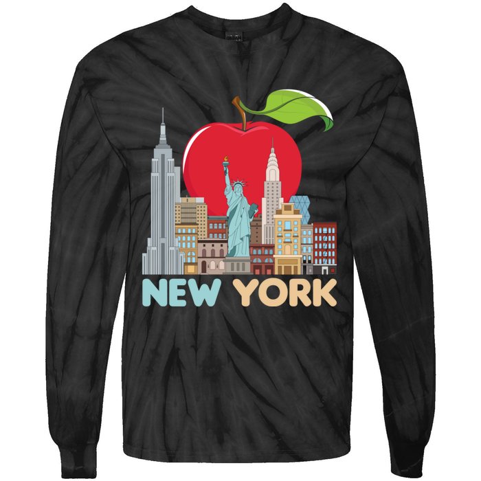 New York City Skyline Gift Big Apple State Souvenir Nyc Tie-Dye Long Sleeve Shirt