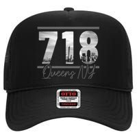 New York City 718 Area Code Skyline Queens Ny Nyc Vintage High Crown Mesh Back Trucker Hat