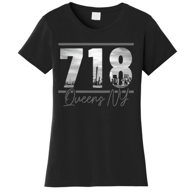 New York City 718 Area Code Skyline Queens Ny Nyc Vintage Women's T-Shirt