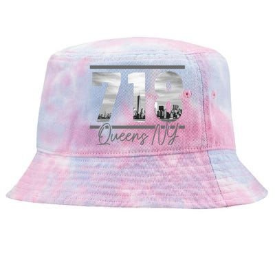 New York City 718 Area Code Skyline Queens Ny Nyc Vintage Tie-Dyed Bucket Hat