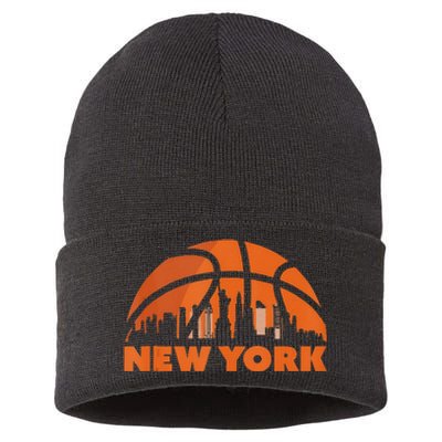 New York City Skyline New York Basketball Fan Jersey Sustainable Knit Beanie