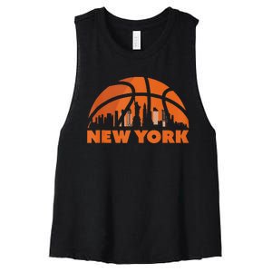 New York City Skyline New York Basketball Fan Jersey Women's Racerback Cropped Tank