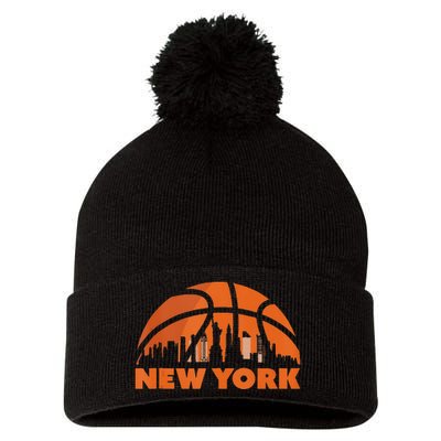 New York City Skyline New York Basketball Fan Jersey Pom Pom 12in Knit Beanie