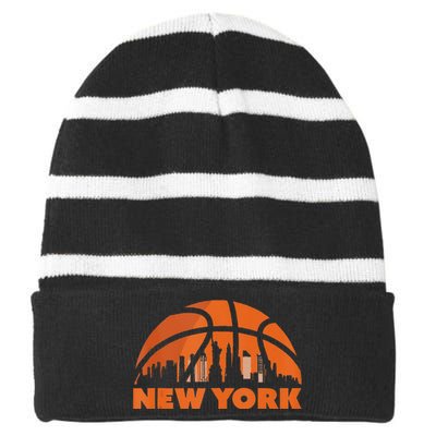 New York City Skyline New York Basketball Fan Jersey Striped Beanie with Solid Band