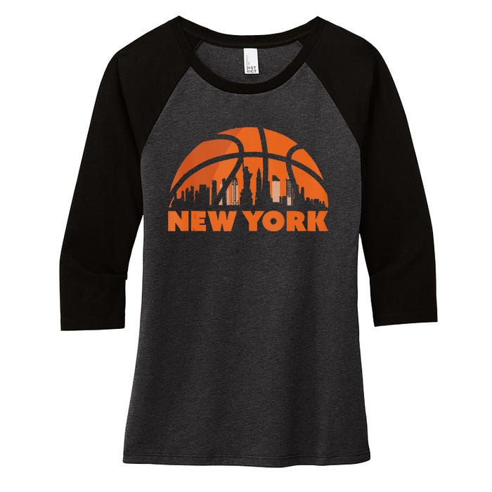 New York City Skyline New York Basketball Fan Jersey Women's Tri-Blend 3/4-Sleeve Raglan Shirt